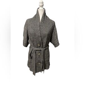 Eddie Bauer Gray Sweater Coat Cardigan Wool Cotton Blend Size Large Grandpa Cozy